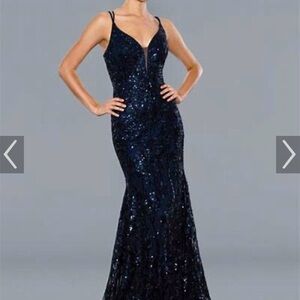 Stella Couture Navy Sequin Gown